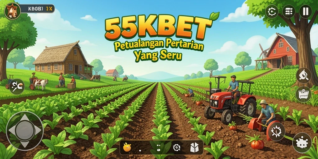 Tangkapan layar gameplay 55KBET, menampilkan ladang yang subur dan aktif.