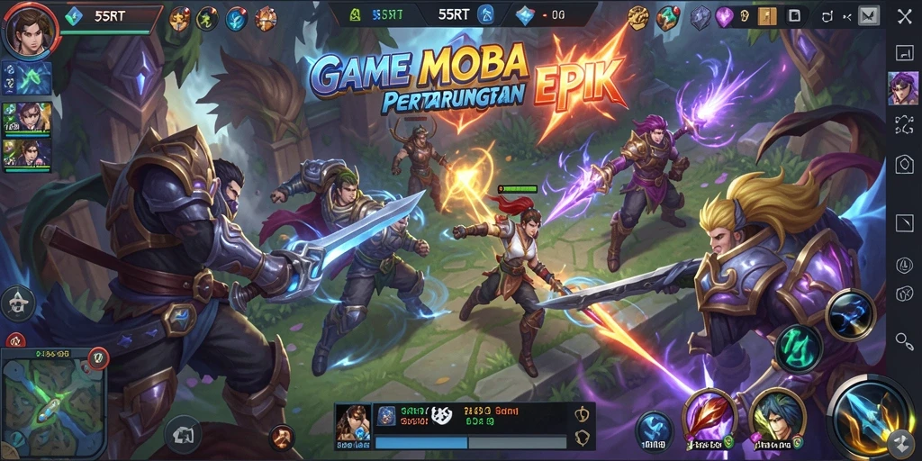 Menampilkan gameplay MOBA yang intens dan strategis di 55RT.