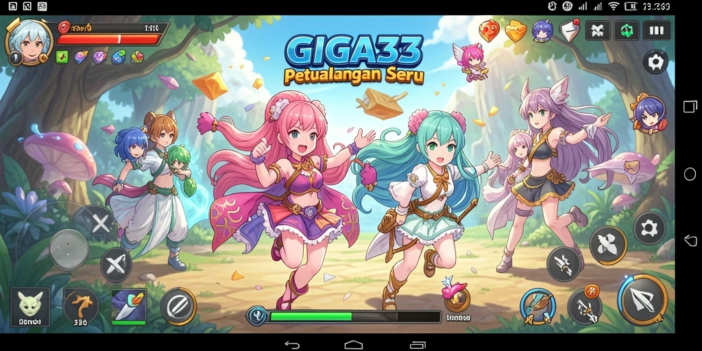 Tampilan gameplay GIGA33 yang memukau dengan aksi karakter anime.