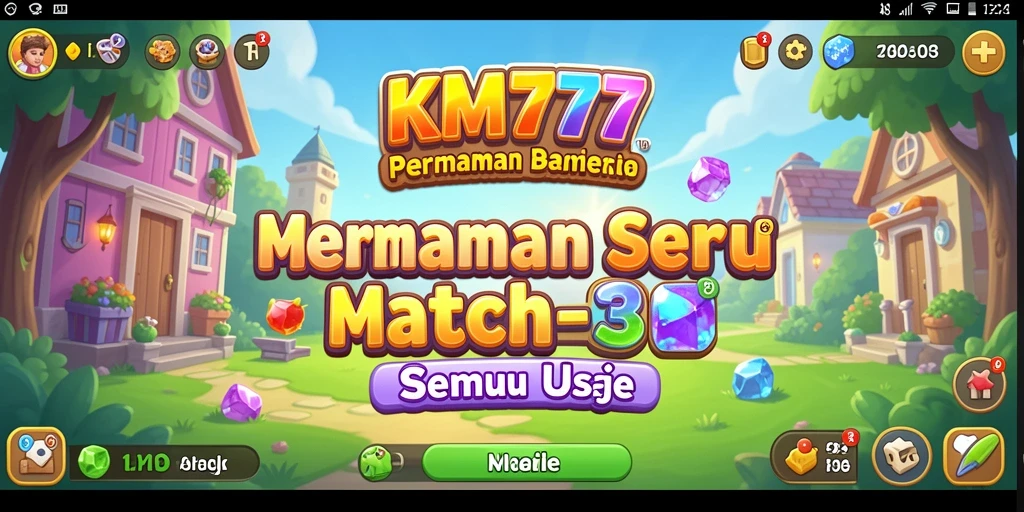 Screenshot utama KM777 menampilkan gameplay seru Match-3 yang penuh warna.