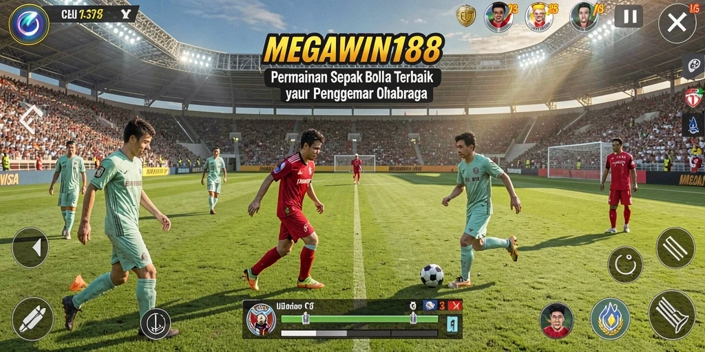 Tampilan gameplay MEGAWIN188 dengan aksi seru sepak bola.