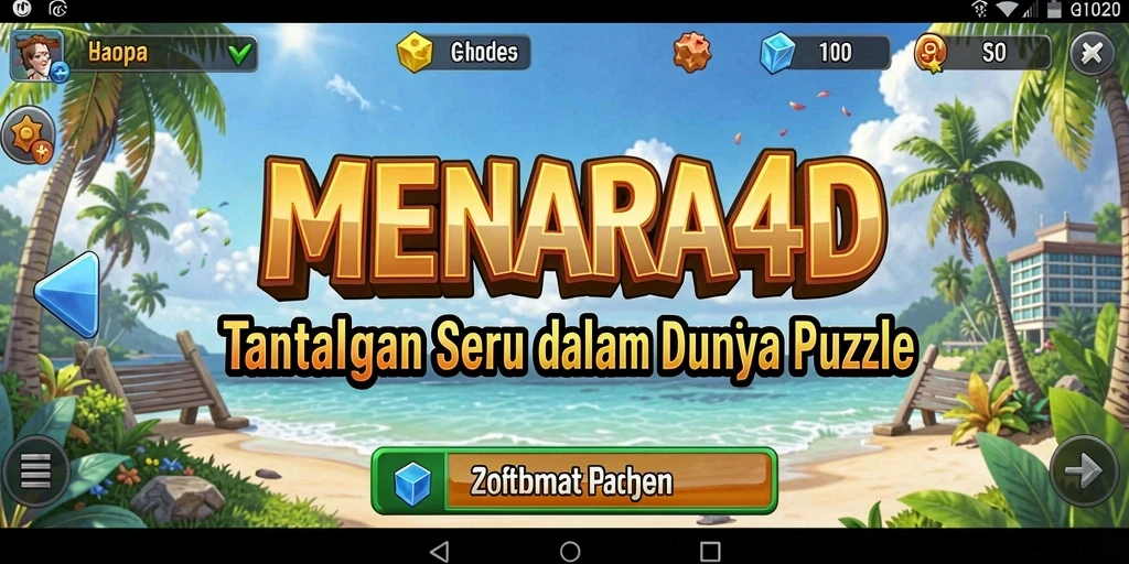 Screenshot gameplay MENARA4D menunjukkan tantangan menyusun blok puzzle.