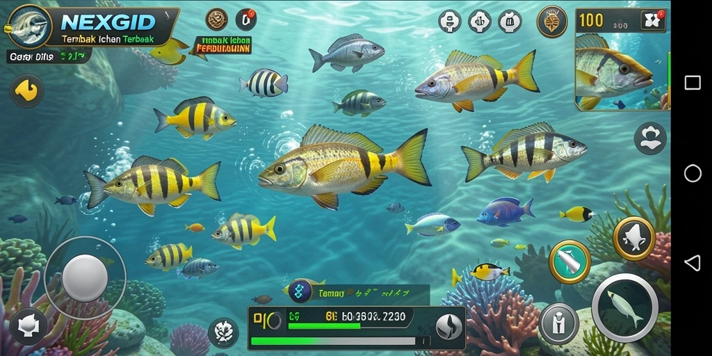 Tangkapan layar gameplay NEXGID menampilkan perburuan ikan yang seru dan menegangkan.