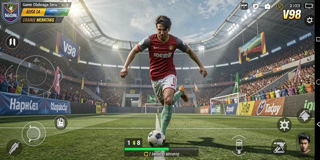 Tampilan gameplay fantastis dari V98 dalam aksi olahraga.