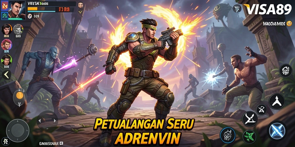 Screenshot utama game menunjukkan gameplay yang mendebarkan dan lingkungan petualangan.